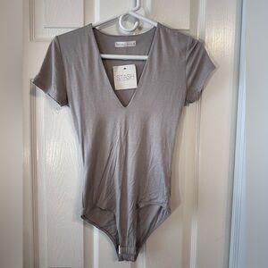 Gray V-Neck Women's Top